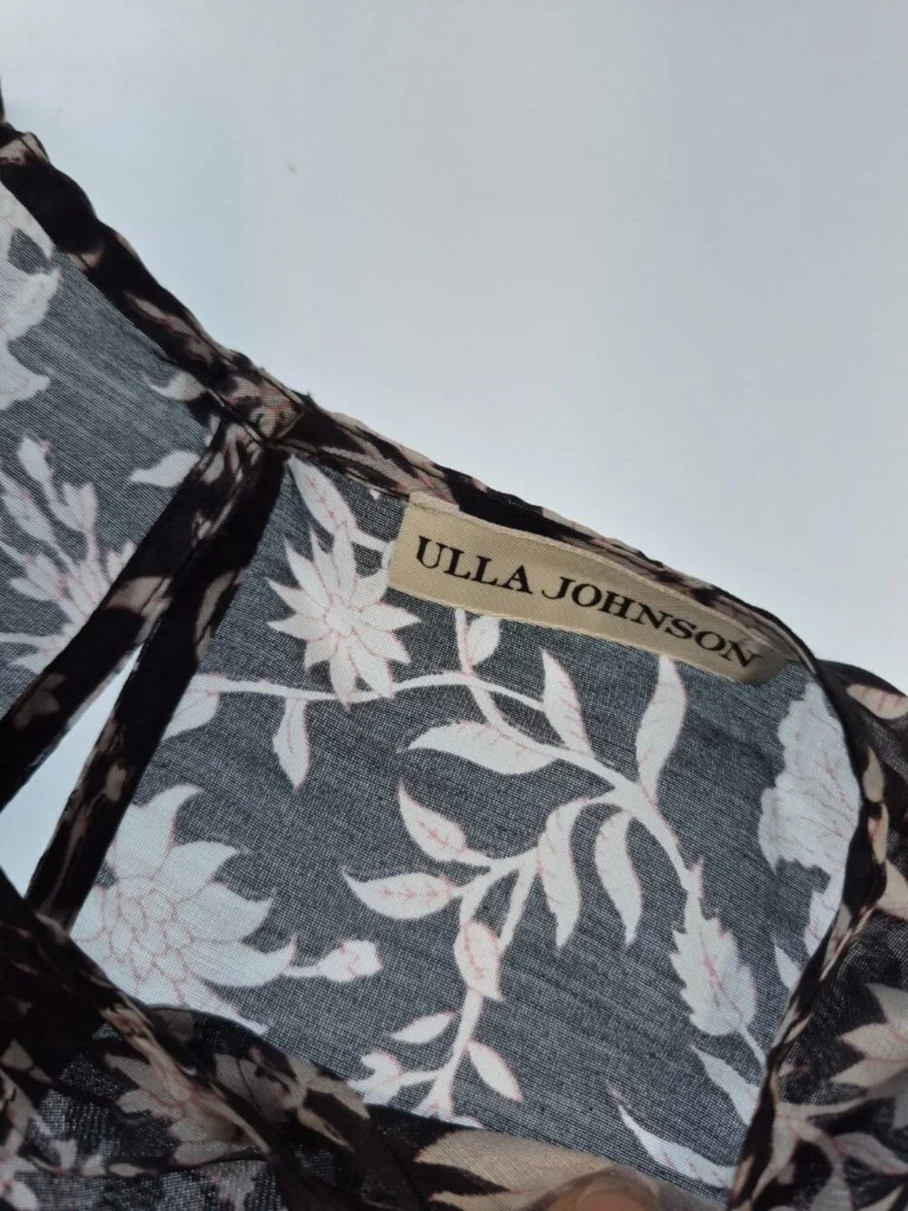 Ulla Johnson Posey Floral Silk Cotton Puff Sleeve Blouse Top Black White Sz 4